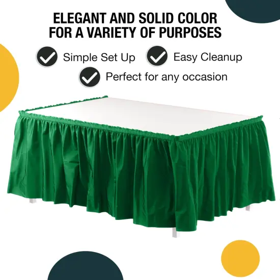Ruffle Disposable Table Skirt 14 Ft Long Pleated Table Skirts with Adhesive Strip &ndash; Fits 6ft+ Rectangle or Round Tables &ndash; Ideal for Birthday Parties, Gender Reveal, Baby Showers & Event Decorations 6 pack by Exquisite Emerald Green {2}
