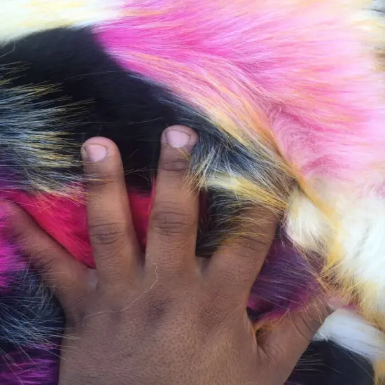 1 Yard Fuchsia Multi Color Jacquard Shaggy Faux Fur Fabric for Apparel and Decor 58/60 Inch Width {4}