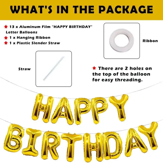 Gold Happy Birthday Balloons Banner 16 Inch {3}