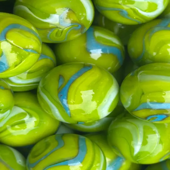 Lot of 5 MERMAID Troll Green/Blue Glass Marbles 25mm (1 inch) SHOOTER Taw {3}