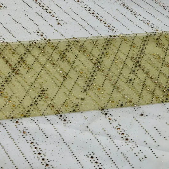 1 Yard Glitter Rhinestone Mesh Fabric Sheer Sparkle Material for Dresses, D&eacute;cor & Costumes Olive {1}