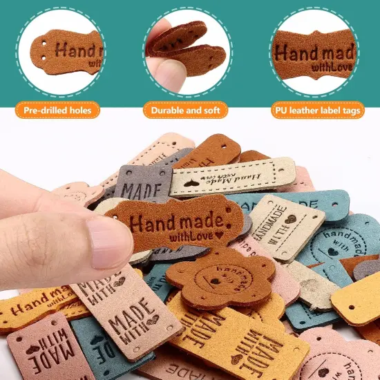 56 pcs Handmade Leather Labels for Crochet {2}