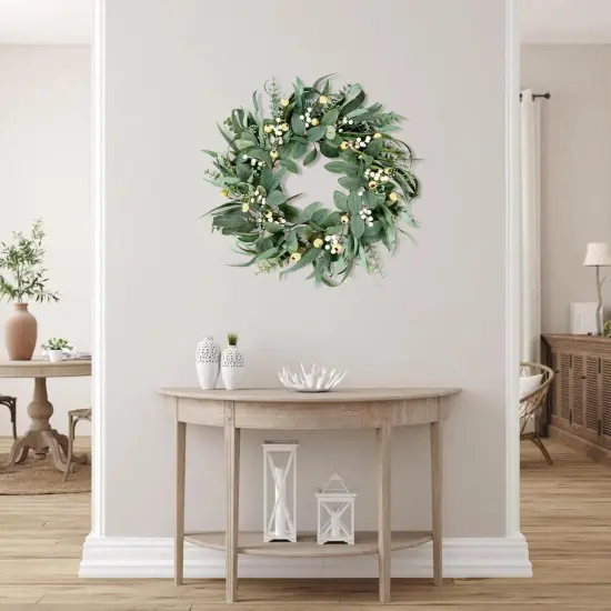 Artificial Eucalyptus Wreath for Front Door 21 Inch Greenery Wreath Green Leaves {5}