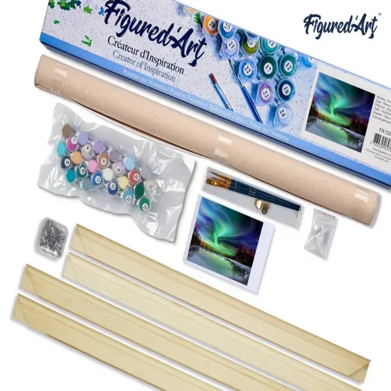 Figured'Art Paint by Numbers Kit for Adults Aurora borealis and Lake 16"x20" - Craft Art Painting Rolled Canvas with DIY wooden frame {5}