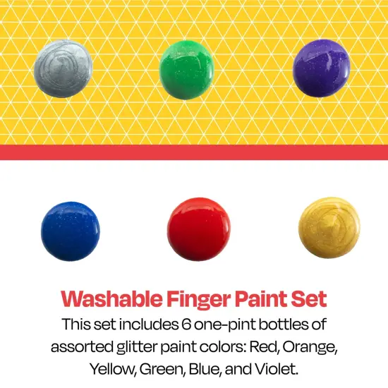 School Smart Washable Finger Paints, Assorted Glitter Colors, Pint Set of 6 {4}