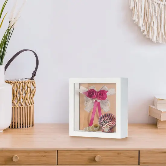 Small Shadow Box Frame 5 x 5 Shadowbox Display Case Wooden Picture Frame with Glass Wedding Memorabilia Medals Photos for Wall and Tabletop - White {6}