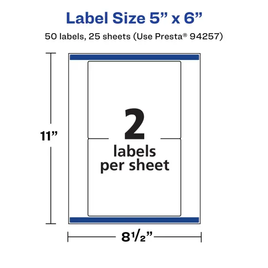 Avery Matte White Rectangle Labels, 5" x 6" {5}