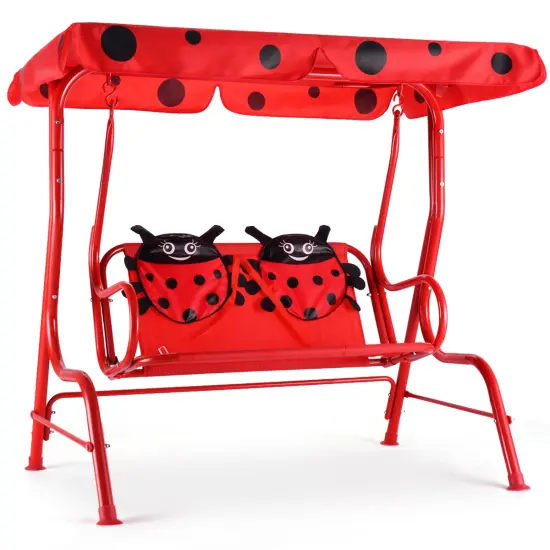 Costway Kids Patio Swing Chair Children Porch Bench Canopy 2 Person Yard Furniture red {1}