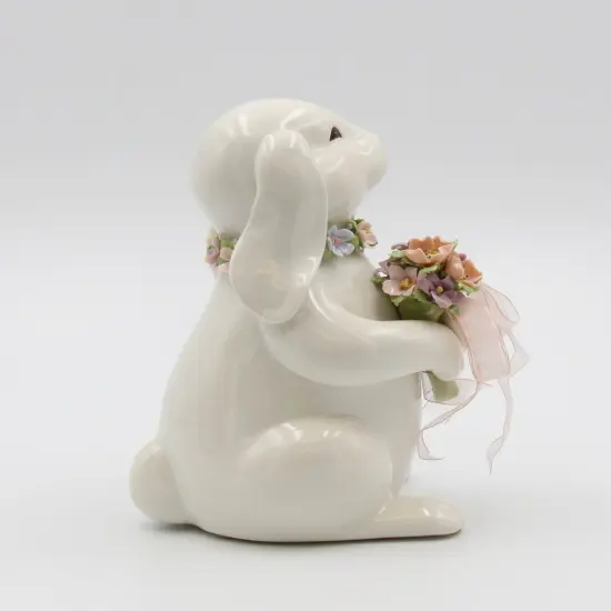 Springtime Bunnies: Easter Bunny Rabbit Holding a Flower Bouquet Music Box Playing "What A Wonderful World", Spring decor {3}
