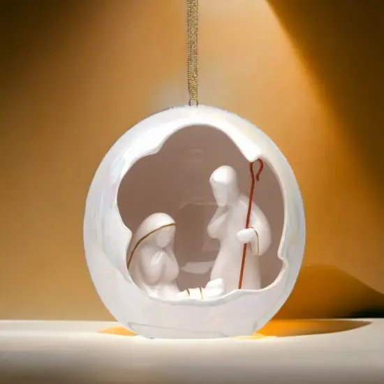 Ceramic Holy Family Globe Christmas Ornament, Home D&eacute;cor, Religious D&eacute;cor, Religious Gift, Church D&eacute;cor, Baptism Gift {2}