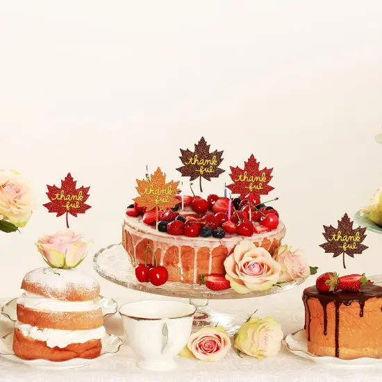 36Pcs Glitter Fall Cupcake Topper Maple Leaf {4}