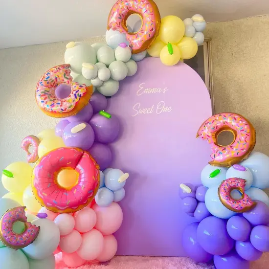 153Pcs Rainbow Donut Balloon Arch Garland Kit with Sprinkles Donut Ice Cream Lolly Foil Balloons for Girls Kids Candyland Sweet One Two Sweet Donut Grow Up Birthday Party Decorations {4}