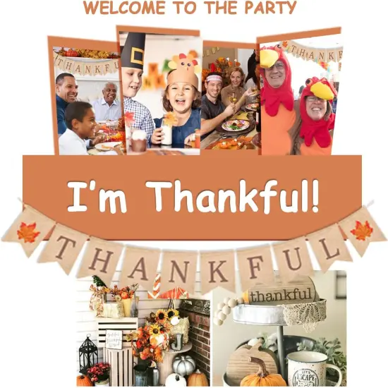 Thankful Burlap Banner Fall Autumn Maple Leaves Rustic Burlap Harvest Banner {5}