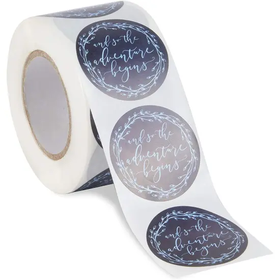 Pipilo Press And So the Adventure Begins Sticker Roll - 1.5 Inch Decorative Stickers for Scrapbooking, Journals, Cards, Crafts – 500-Pack Roll of Craft Stickers for DIY Projects Black {6}