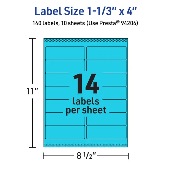 Avery Bright Blue Paper Labels, 1-1/3" x 4" Rectangle {5}