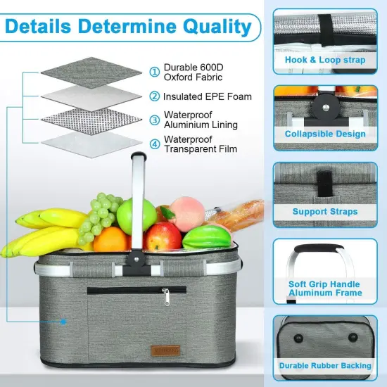 35L Large Picnic Basket 2 Layers of Internal Pockets Leak-Proof and Insulated Folding, Internal Support Does Not House Warming Gifts New Home, Wedding Gifts for Couple {2}