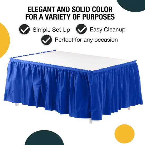 Ruffle Disposable Table Skirt 14 Ft Long Pleated Table Skirts with Adhesive Strip &ndash; Fits 6ft+ Rectangle or Round Tables &ndash; Ideal for Birthday Parties, Gender Reveal, Baby Showers & Event Decorations 6 pack by Exquisite Dark Blue {2}
