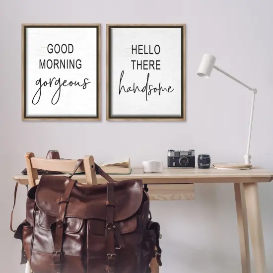 Stupell Industries Gorgeous & Handsome Romantic Greetings Framed Floater Canvas Wall Art Brown Floater Frame {2}