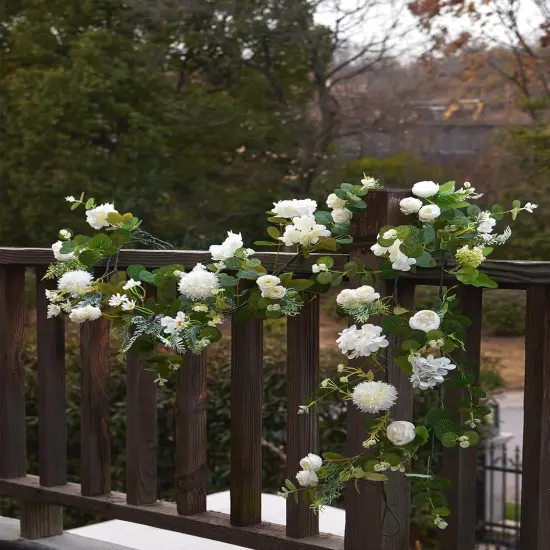 5.9Ft Eucalyptus Garland with Flowers, Artificial Fake Flower Greenery Spring Garland for Baby Shower Wedding Mantle Table Centerpiece Spring Decor {5}