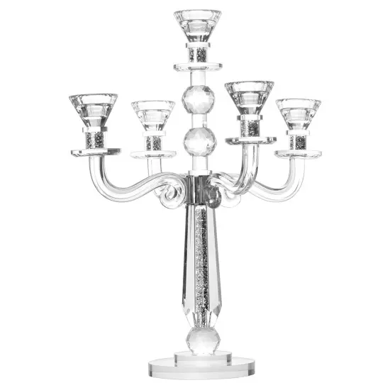Crystal Candelabra with 5 Arms and Round Crystals in Center Stem {2}