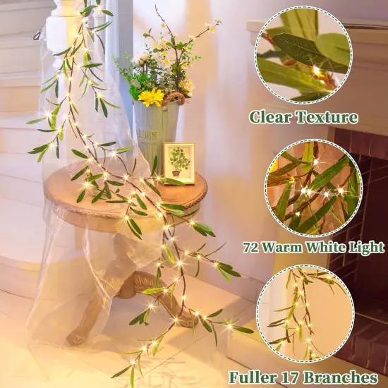 Lighted Artificial Olive Garland, 6FT LED Faux Greenery Vine Garland Lights Battery Operated {4}