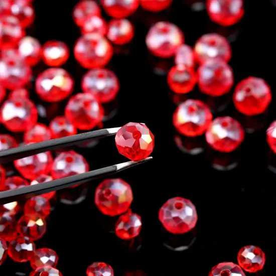 600 Pcs Crystal Glass Beads for Jewelry Making Bulk Faceted Gemstone Rondelle Loose Beads for Bracelet DIY Crafts 8 mm, 6 mm, 4 mm(Red AB Color) {6}