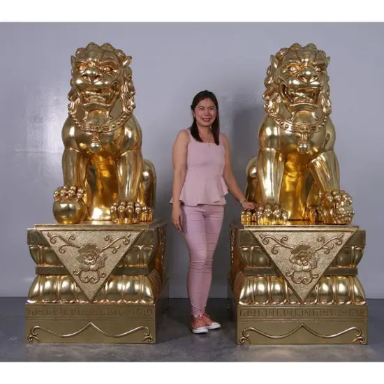 Foo Dog Male On Base Chinese Lion Statue {2}