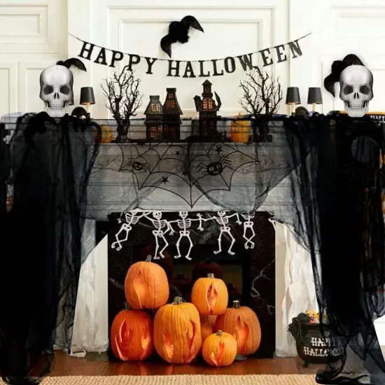 355" x 79" Halloween Creepy Cloth + Spider Web Halloween Decorations Outdoor Indoor Party Yard Spooky Backdrops Decor Supplies for Garden,Doorways,Haunted House,Windows,Home {5}