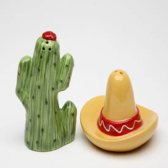 Ceramic Cactus And Sombrero Hat Salt & Pepper Shakers, Home D&eacute;cor, Gift for Him, Dad, Her, Mom, Kitchen D&eacute;cor, Mexican Decor {3}