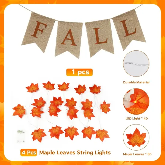 4 Pack Fall Leaves Garland With Lights Banner {3}