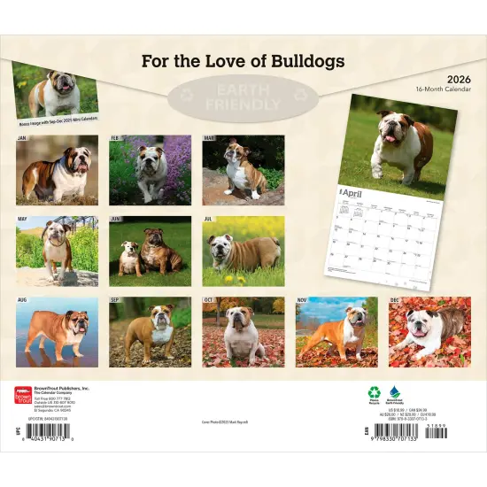 For the Love of Bulldogs | 2026 14 x 24 Inch (Hanging) Monthly Deluxe Wall Calendar | Foil Stamped Cover | Plastic-Free {2}