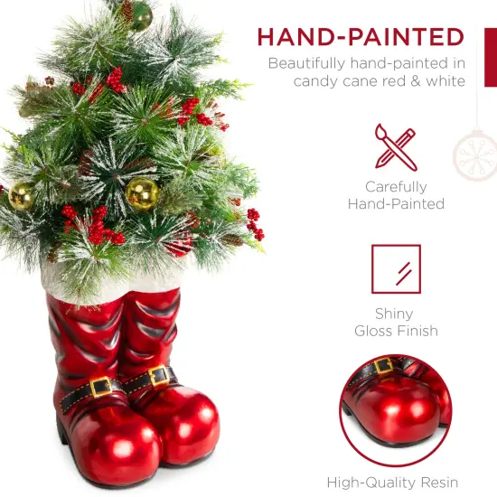 Best Choice Products 40in Santa Boots Decoration w/ Pre-Decorated Christmas Greenery, Battery-Operated Lights Red {4}