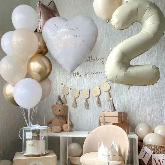 50 pcs White Gold and Beige Latex Balloons {3}