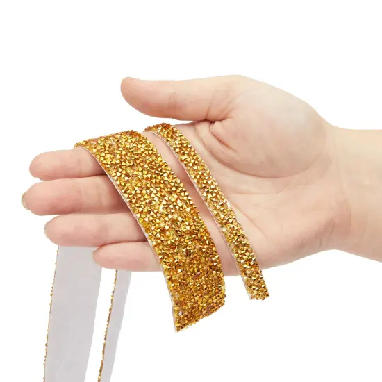 7 Rolls Crystal Rhinestone Adhesive Strips for Crafts, Decor, Gifts (4 Sizes, Gold) {3}