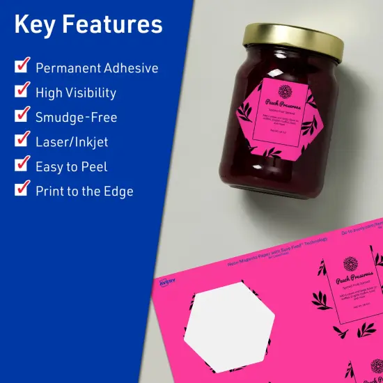 Avery Neon Magenta Paper Labels, 2-1/2" x 2-57/64" Hexagon {2}