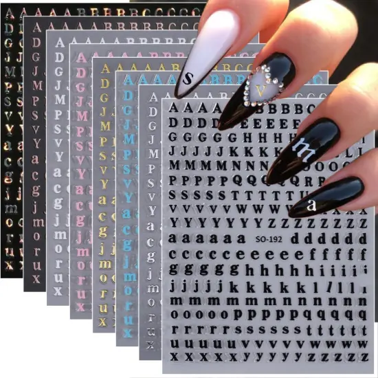 8 Sheets Letter Nail Stickers Gold Silver English {1}