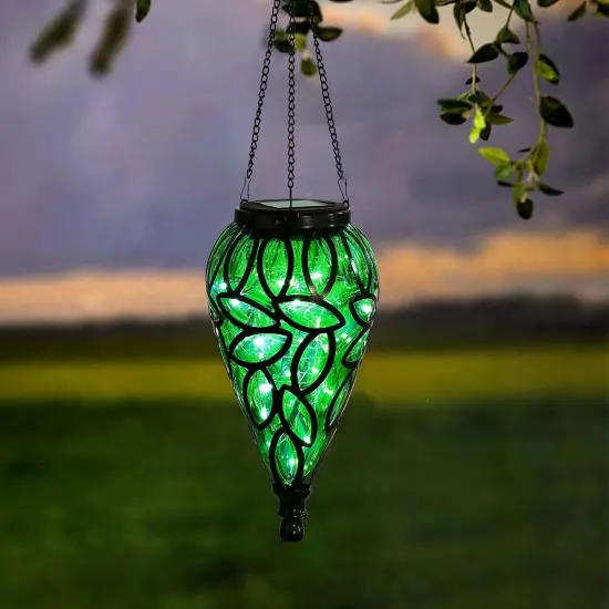 Solar Hanging Lantern Outdoor Lights, Tear-Shaped 15 LEDs Cool White Hanging Lights with S Hooks Decor in Garden, Yard, Pathway, Front Door and Landscape {3}