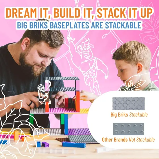 Classic Big Briks Baseplate 15" x 10.5" Large Building Brick Baseplate by Strictly Briks | 100% Compatible with All Major Brands | Single Light Gray Flat Bottom Base Plate, Ages 3-14 Grey {5}