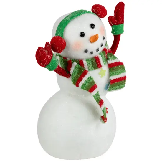 Northlight Waving Snowman with Earmuffs Glitter Christmas Figurine - 10" White {6}