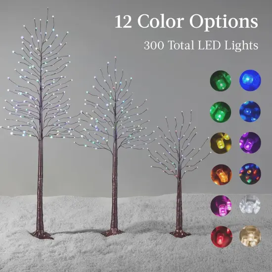 4ft, 6ft & 8ft Lighted Birch Tree Set, 3 Pack LED Trees with Remote, Color Options & Outdoor Brown {4}