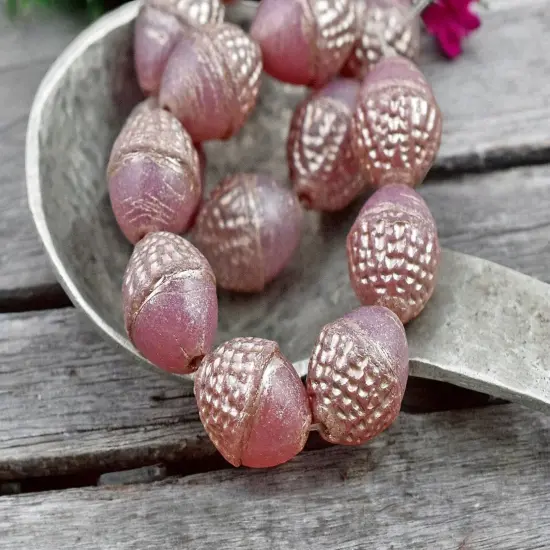 *8* 10x12mm Platinum Washed Matte Dusty Pink Acorn Oval Beads {1}
