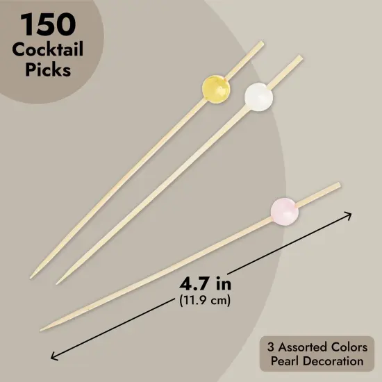 150 Pack of Decorative Toothpicks for Appetizers, Bamboo Food Picks (Pink, Gold, and White Pearl, 4.7 in) Brown {4}