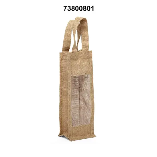 Jute Wine Bag with Window 4.75" x 3.94" x 13.75" Elegant and Functional {2}