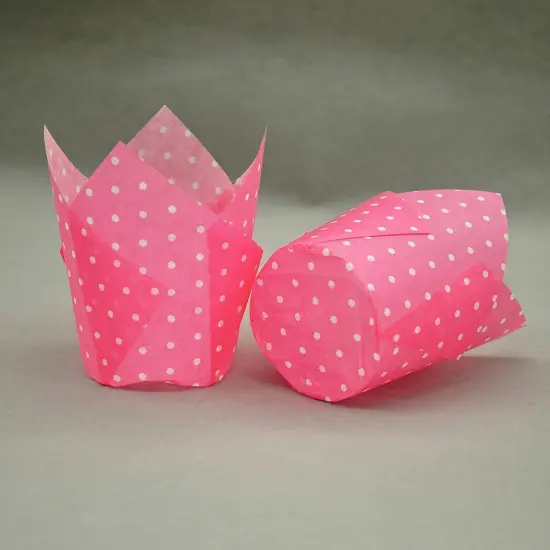 Large Muffin Greaseproof paper Baking cupcake cups, 2-1/4" x 4" Pink printed with Polka Dot Tulip Baking Cup(Large) (125pcs) {3}
