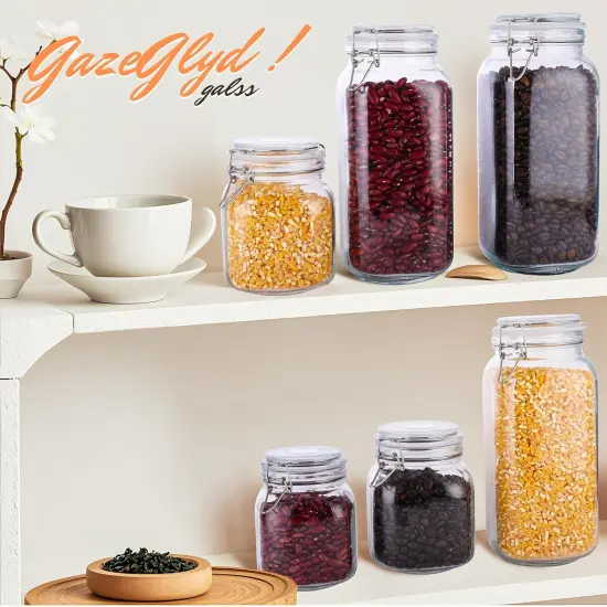 Mason Jars, 3 Pcs 78oz 2300ml Glass Food Storage Containers with Airtight Lids, Flour Sugar Storage Containers Sets for the Kitchen, With Metal Food Tongs & Measuring Cups & Sorting Labels {3}