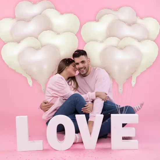 12 PCS Pink Cream Heart Balloons, 18 Inch Large Pink Cream Heart Foil Balloons Reusable Love Balloons for Valentines Engagement Brithday Baby Shower Wedding Party Decorations {5}