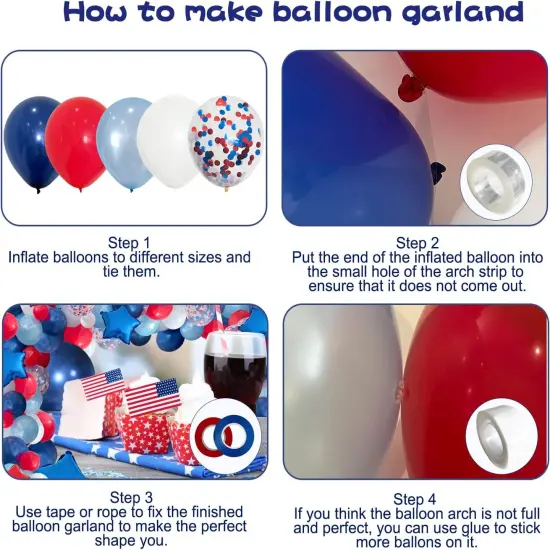 142pcs Red White and Blue Balloon Arch Garland Kit, Navy Blue for Blue 2024 Graduation Decorations July 4th Birthday Baseball Nautical Theme Party Flag Party Election Party {3}