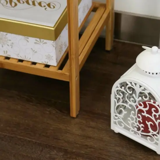 Solid Wood 4-Tier Bathroom Shelf with Natural Wicker Drawer Freestanding Storage Organizer for Towels, Toiletries & Decor {3}