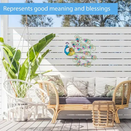 Summer Metal Wall Art Decor, 20'' W x 19'' H Peacock Wall Hanging Decor & Wall Sculpture, Large Wall Decor for Patio, Fence, Garden, Home Decor (Blue) {2}