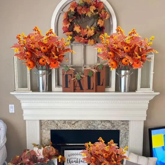 6 Pcs Artificial Maple Leaves Branches with Pumpkins {4}